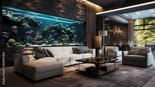 aquarium wall in a contemporary living room © ginstudio