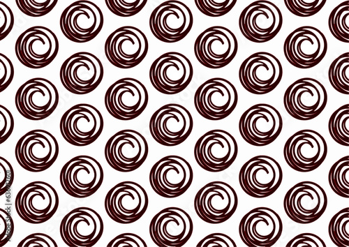 seamless pattern with circles, red black and white pattern with repeat seamless spiral hand drawing on white background 