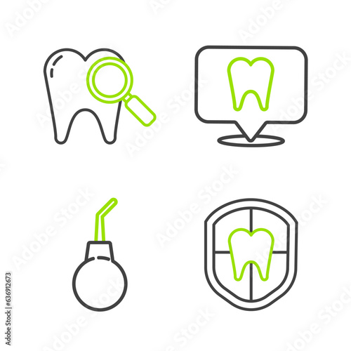 Set line Dental protection, Enema pear, clinic location and search icon. Vector