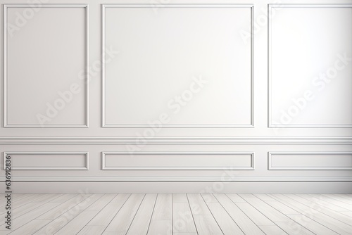 White classic wall background with copy space  mock up room  white colour parquet floor