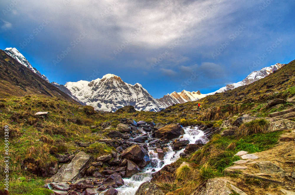 Landscapes of Nepal on the trekking trail towards Annapurna Base Camp