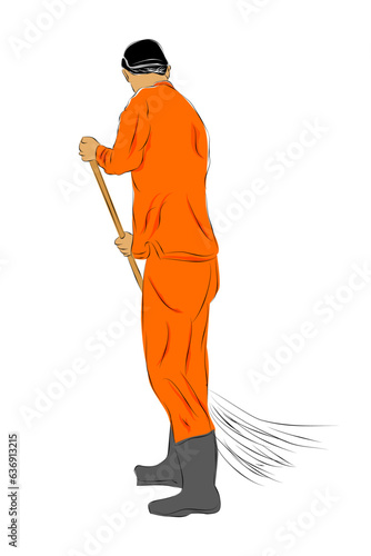 park or road no face sweeper man, simple hand draw sketch, isolated on white
