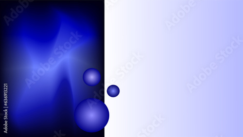 Bluish white light effect side frame with 3D spheres with blue gradient copy space background.