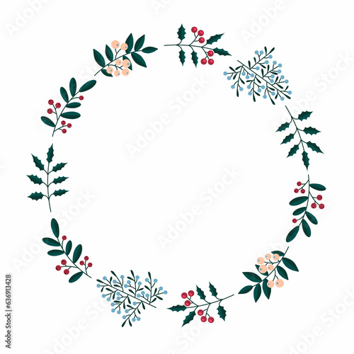 Christmas frame of flowers. Christmas Wreath. Holiday design