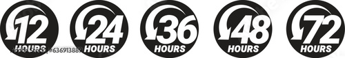 12, 24, 36, 48 and 72 hours order execution or delivery service icons.