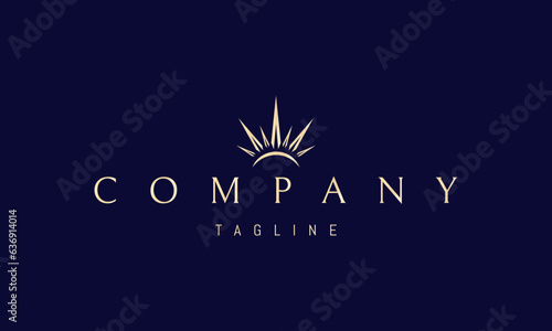 Vector golden logo on which an abstract image of a shining rising sun.