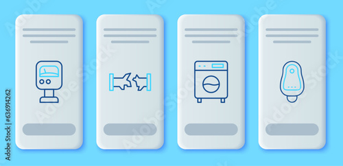 Set line Broken pipe, Washer, Pressure water meter and Toilet urinal or pissoir icon. Vector