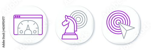 Set line Advertising, Website statistic and Chess icon. Vector