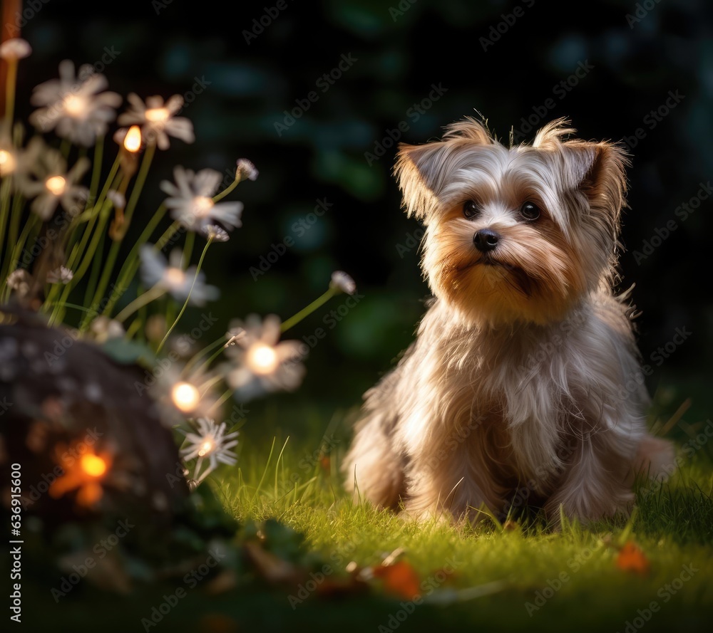 Small domestic dog on the grass