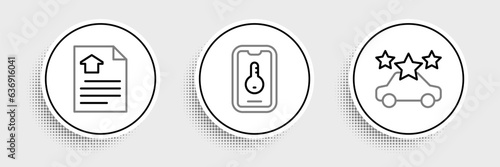 Set line Car sharing, House contract and Online real estate icon. Vector