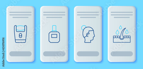 Set line Aftershave, Hairstyle for men, Electric razor blade and Oil hair care treatment icon. Vector