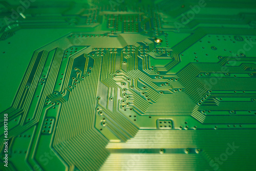 Circuit board background. Electronic circuit board texture. Computer technology, digital chip, electronic pattern. Tech texture. Technology system with digital data. photo