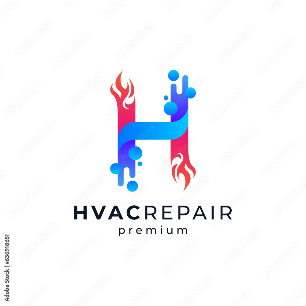 Obraz premium letter H with water and fire for HVAC repair logo design