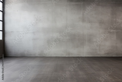 Modern concrete loft wall background  grey parquet floor and window with copy space