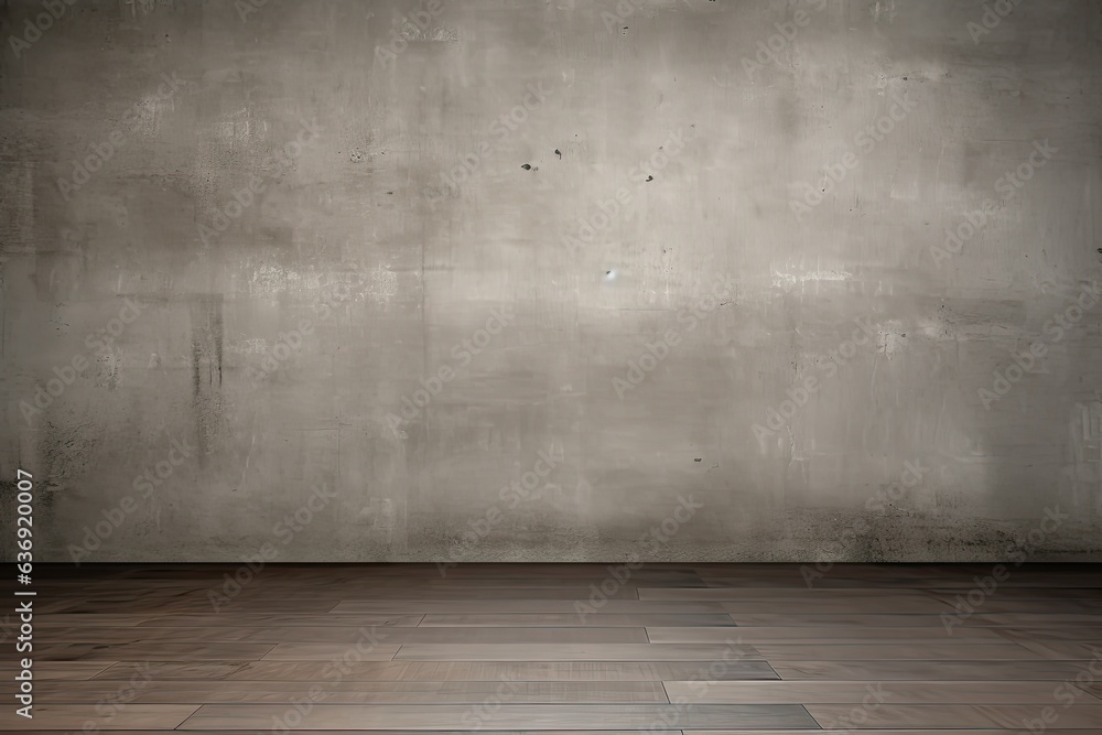 Modern concrete loft wall background, grey parquet floor with copy space Modern concrete loft wall background, grey parquet floor with copy space