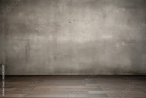 Modern concrete loft wall background  grey parquet floor with copy space
