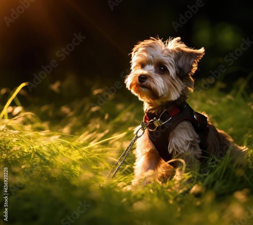 Small domestic dog on the grass © cherezoff