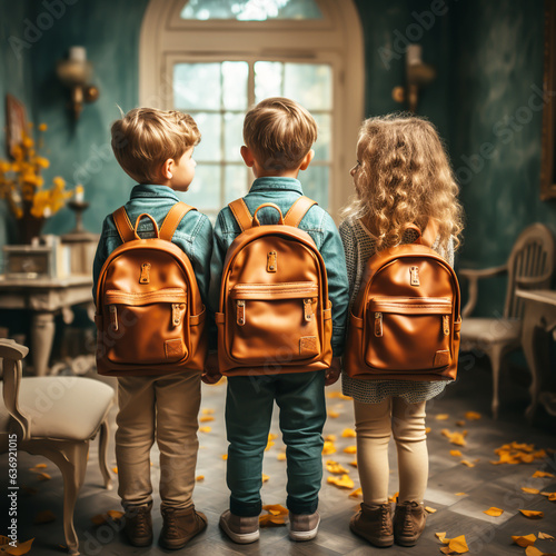 Kids with backpack, back to school concept. AI generated