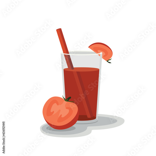 Tomato juice in a glass with tomato on a white background