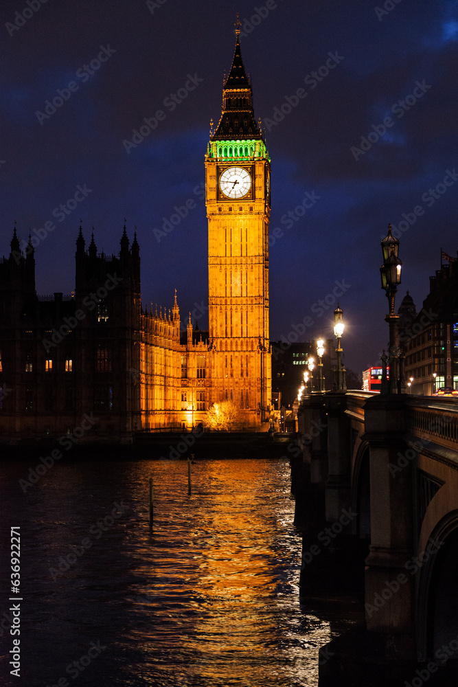 Big Ben in London at nightfall