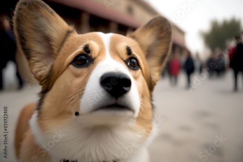 Close-up portrait of a dog Corgi. Generated by Ai