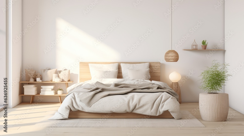 Modern interior design of Scandinavian elegant bedroom, Generative AI Modern interior design of Scandinavian elegant bedroom, Generative AI