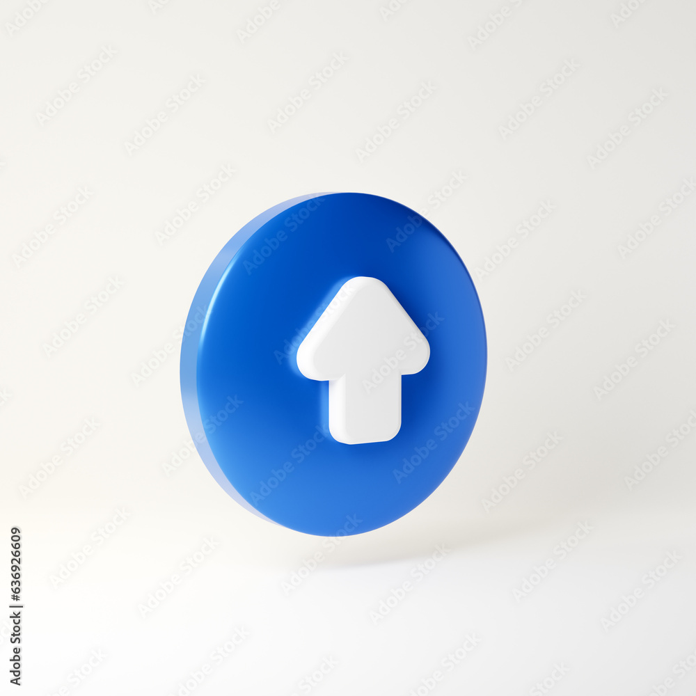 Blue metallic upload icon isolated over white background. 3D rendering. Blue metallic upload icon isolated over white background. 3D rendering.