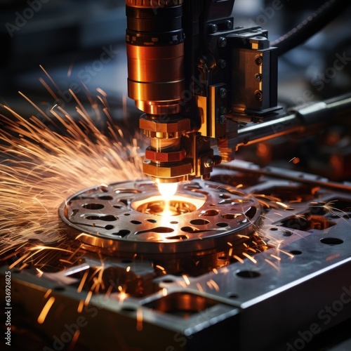 CNC laser cutting of metal, the laser beam that creates and produces a burst of sparks