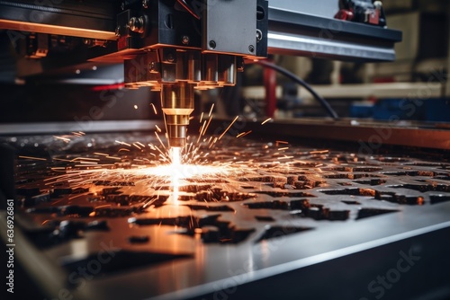 CNC laser cutting of metal, the laser beam that creates and produces a burst of sparks