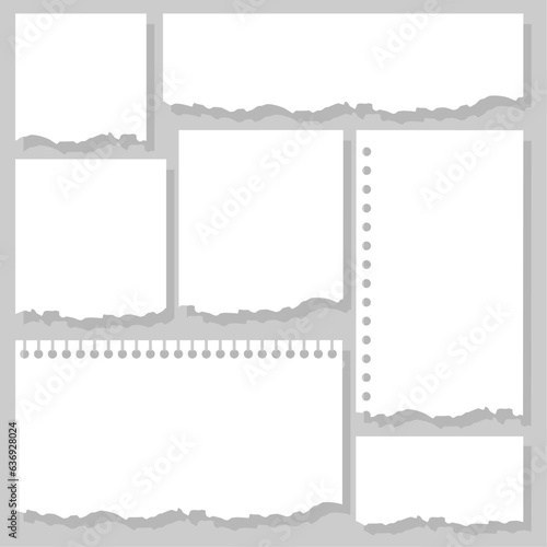 Note and memo torn paper sheet collection to leave a notification, reminder message or another text or inscription for use in the office for business or in everyday household and family activities.