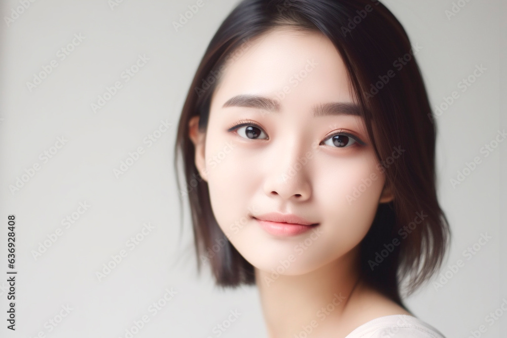 女性のポートレート カメラ目線 白背景 AI生成画像 ジェネレーティブ AI 女性のポートレート カメラ目線 白背景 AI生成画像 ジェネレーティブ AI