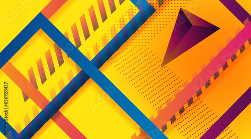 Yellow abstract title presentation. Vector abstract background texture design, bright poster, yellow banner background, pink and blue stripes and shapes.