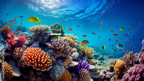 A mesmerizing underwater coral reef teeming with colorful fish. AI Generative. © Miry Haval