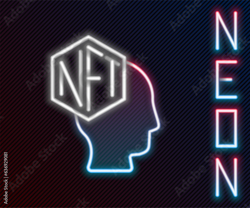 Glowing neon line NFT Digital crypto art icon isolated on black background. Non fungible token. Colorful outline concept. Vector