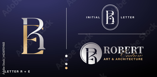 RE or ER monogram initial letter logo, elegant and luxury style. Vector design template elements for your business card, branding identity names company or corporates, letterpress, embroidery material