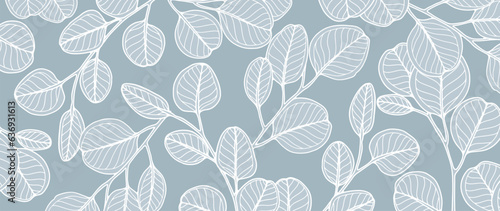 Pale blue botanical background with eucalyptus branches. Background for decor, wallpapers, covers, cards and presentations