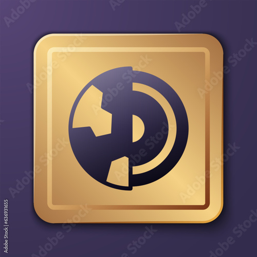 Purple Earth core structure crust icon isolated on purple background. Gold square button. Vector