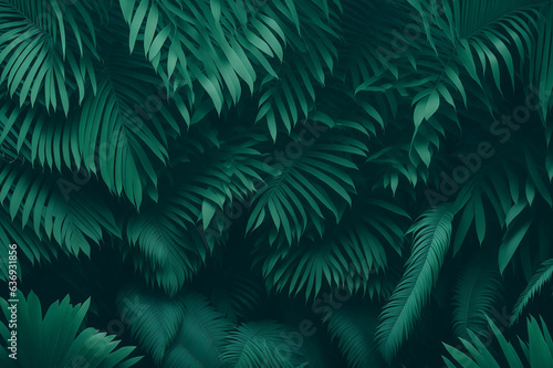 beautiful green jungle of lush palm leaves  palm trees in an exotic tropical forest  selective sharpness tropical plants nature concept for panorama wallpaper 