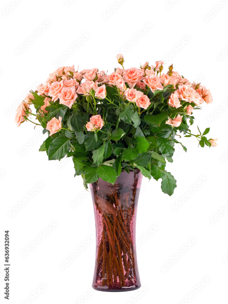 Obraz premium a bouquet of small pink roses in a craft paper package