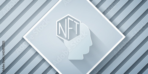 Paper cut NFT Digital crypto art icon isolated on grey background. Non fungible token. Paper art style. Vector