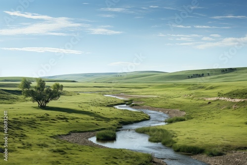 harmonic scenery of natural grassland with a small river. 
