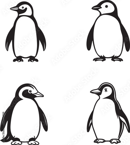 set of penguin silhouettes vector elements pack
