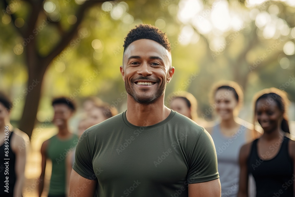 Energetic Personal Trainer Leads Inclusive Park Workout with Cheerful Approach