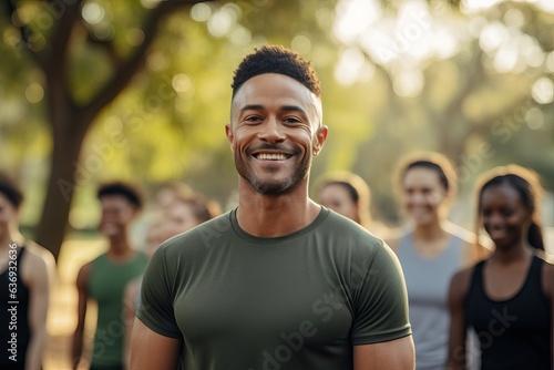 Energetic Personal Trainer Leads Inclusive Park Workout with Cheerful Approach