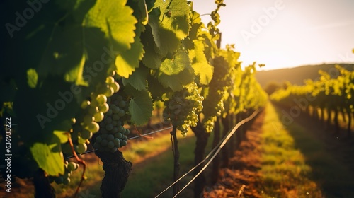 Vineyard in the morning made with Ai generative technology, Property is fictional