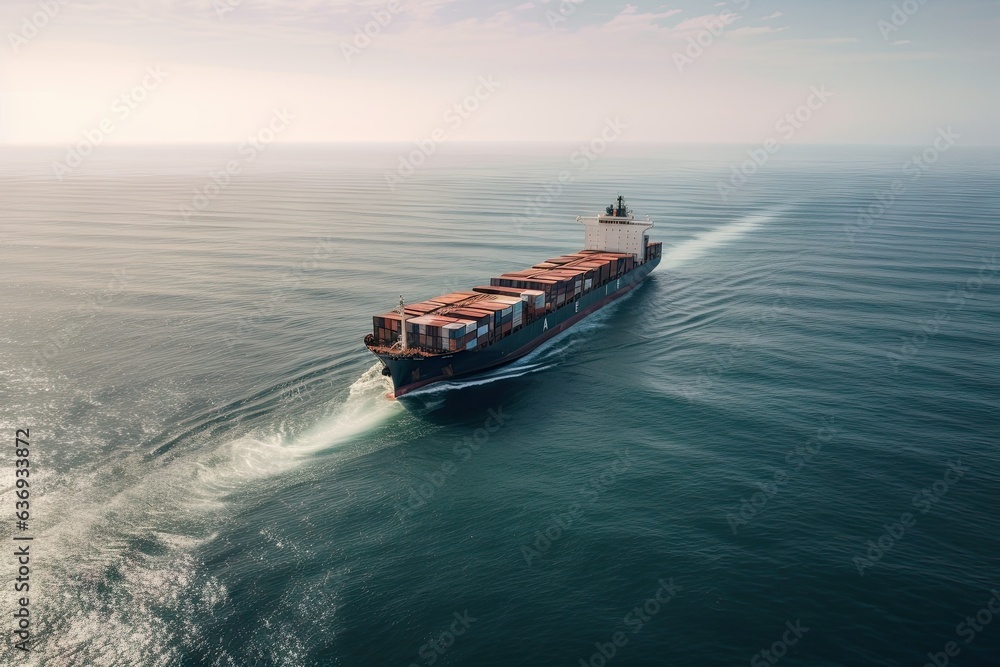 Fototapeta premium Seaborne commerce. Navigating global shipping network. Harbor hustle. Glimpse into world of freight transportation. Cargo chronicles. Intricacies of international trade