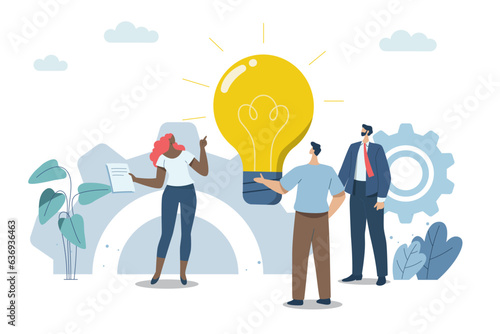Brainstorming ideas creative, Finding suitable solutions and strategies together, Working as a team or collaboration, Cooperation, Team gathering ideas. Vector design illustration.