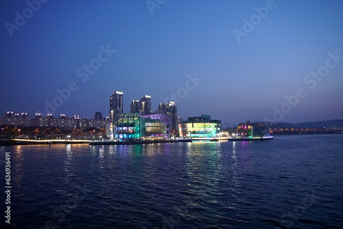 Floating Islands night illumination Seoul Korea skyline