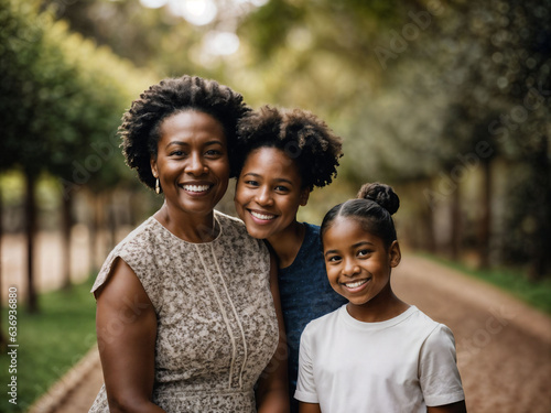 photo of happy family black mother and daughter, generative AI