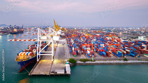 Shipyard Cargo Container Sea Port Freight forwarding service logistics and transportation. International Shipping Depot Custom Port for import export trade Transport Business manufacturing shipping